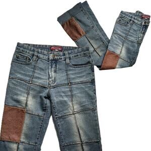 Vintage Rare Brown Ostrich Leather Patchwork Jeans - Size Small (27)